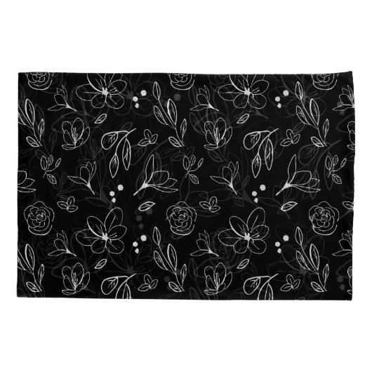 白黒ミニマルモダン花模様離れ 枕カバー (裏面-左)