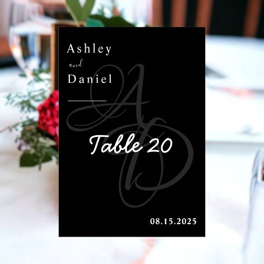 白黒ミニマルモノグラムエレガントな結婚式 テーブルナンバー