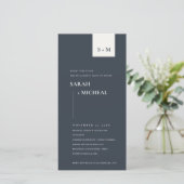 白黒ミニマルモノグラム婚約招待状 サンキューカード (スタンド正面)