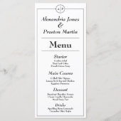 白黒ミニマルモノグラム結婚のメニューカード メニュー (正面)