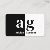 白黒ミニマルモノグラムQRコードソーシャルメディア 名刺 (正面)