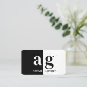 白黒ミニマルモノグラムQRコードソーシャルメディア 名刺 (スタンド正面)