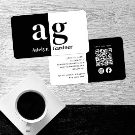 白黒ミニマルモノグラムQRコードソーシャルメディア 名刺