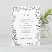 白黒ミニマルリーフフォトモノグラム結婚ズ 招待状 (スタンド正面)
