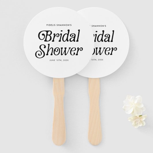 白黒ミニマルレトロブライダルシャワー ハンドファン (正面&裏面)