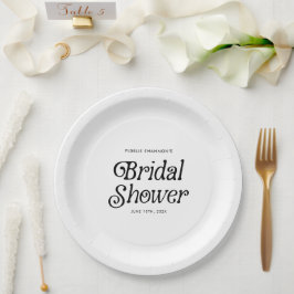 白黒ミニマルレトロブライダルシャワー ペーパープレート