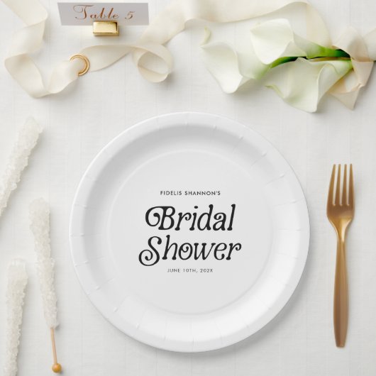 白黒ミニマルレトロブライダルシャワー ペーパープレート (ウェディング)