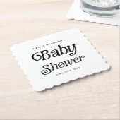 白黒ミニマルレトロベビーシャワー ペーパーコースター (アングル)