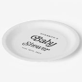 白黒ミニマルレトロベビーシャワー ペーパープレート (アングル)