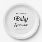 白黒ミニマルレトロベビーシャワー ペーパープレート (正面)
