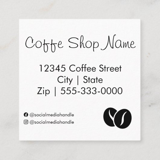 白黒ミニマルロゴコーヒーショップパターン スクエア名刺 (裏面)
