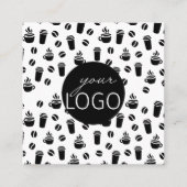 白黒ミニマルロゴコーヒーショップパターン スクエア名刺 (正面)