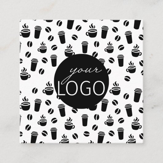 白黒ミニマルロゴコーヒーショップパターン スクエア名刺 (正面)