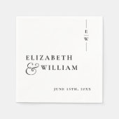 白黒ミニマル主義モノグラム結婚ズ スタンダードカクテルナプキン (正面)