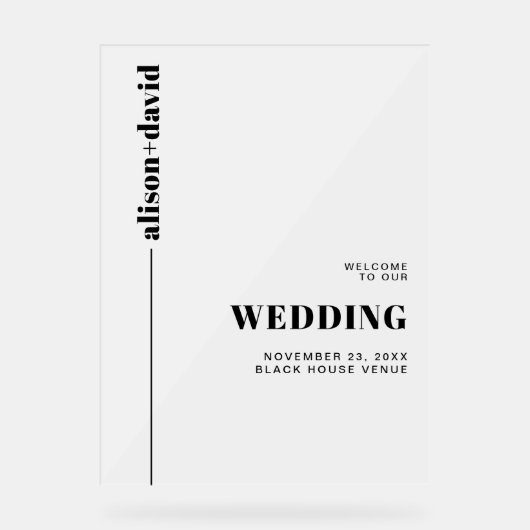 白黒ミニマル主義者の歓迎結婚の挨拶 アクリルサイン (正面)