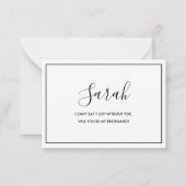 白黒ミニマル予算のブライドメイド提案 ノートカード (裏面)