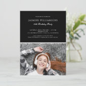 白黒ミニマル任意の年齢誕生日写真 招待状 (スタンド正面)