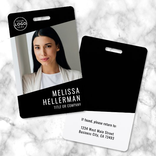 白黒ミニマル会社ロゴ従業員ID バッジ