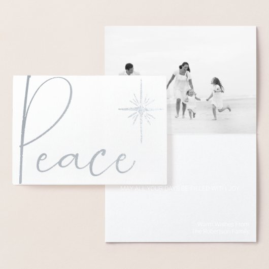 白黒ミニマル写真クリスマスカード平和 箔カード (ディスプレー)