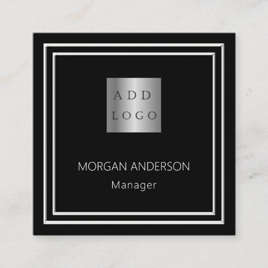 白黒ミニマル写真ロゴQRコード スクエア名刺 (正面)