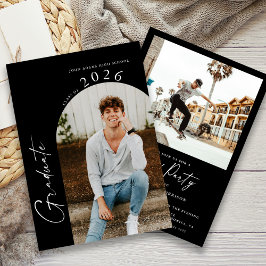 白黒ミニマル写真卒業パーティー 招待状