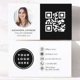 白黒ミニマル写真QRコードソーシャルメディア 名刺