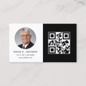 白黒ミニマル写真QRコードソーシャルメディア 名刺 (正面)