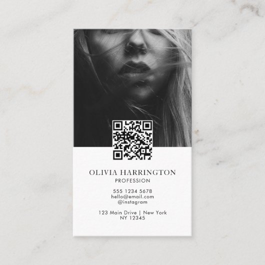 白黒ミニマル写真QRコードロゴ 名刺 (正面)