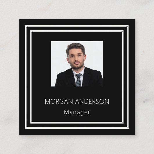 白黒ミニマル写真QRコード スクエア名刺 (正面)