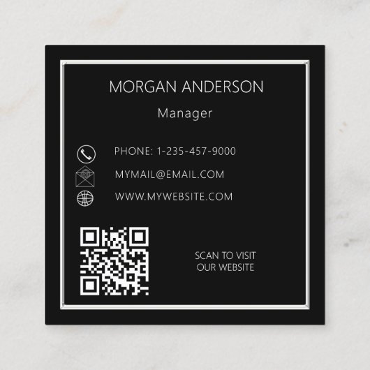 白黒ミニマル写真QRコード スクエア名刺 (裏面)