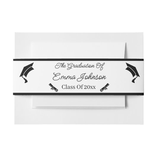 白黒ミニマル卒業パーソナライズされた 招待状ベリーバンド (正面例)