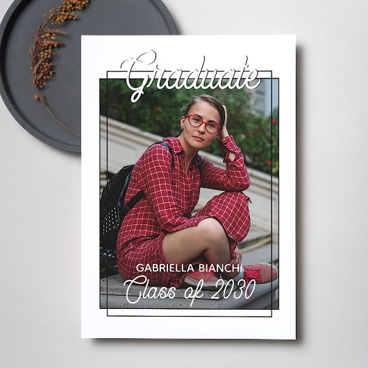 白黒ミニマル卒業発表 ポストカード