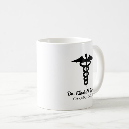 白黒ミニマル名前をカスタムするドクターカドゥセウス コーヒーマグカップ (正面右)