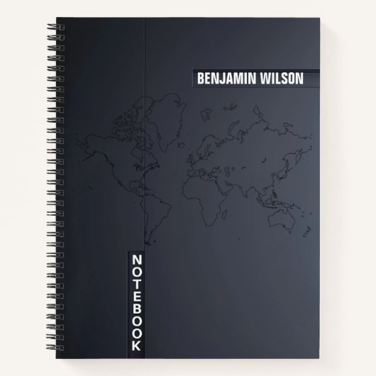 白黒ミニマル名前をカスタムする ノートブック (正面)