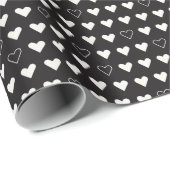 白黒ミニマル幾何学ハート ラッピングペーパー (ロールコーナー)