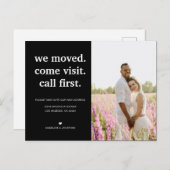 白黒ミニマル引っ越しました写真の移動 案内ポストカード (正面/裏面)