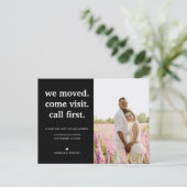 白黒ミニマル引っ越しました写真の移動 案内ポストカード (スタンド正面)