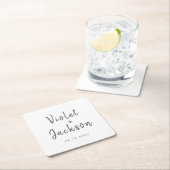 白黒ミニマル手書きスクリプト スクエアペーパーコースター (インサイチュ)