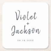 白黒ミニマル手書きスクリプト スクエアペーパーコースター (正面)