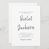 白黒ミニマル手書き結婚スクリプト 招待状 (正面/裏面)