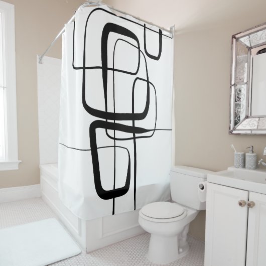 白黒ミニマル抽象芸術アートNr22L13 シャワーカーテン (インサイチュ)