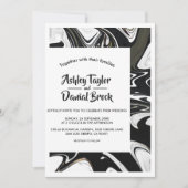 白黒ミニマル抽象芸術モダン結婚の 招待状 (正面)