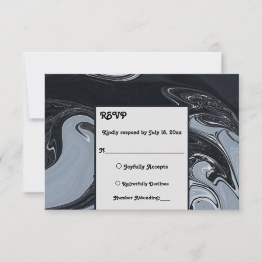 白黒ミニマル抽象芸術絵画ズ結婚の 出欠カード (正面)