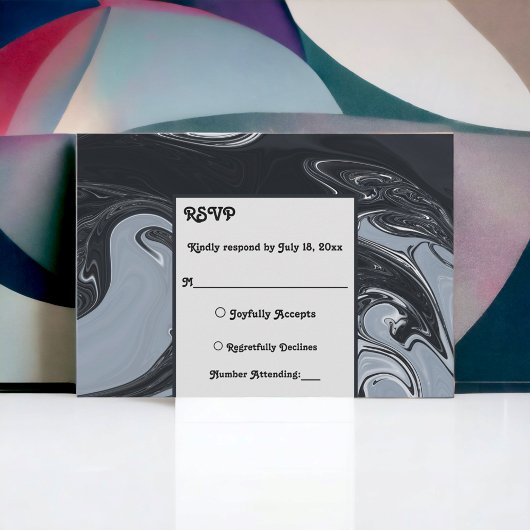 白黒ミニマル抽象芸術絵画ズ結婚の 出欠カード