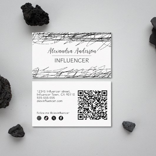 白黒ミニマル抽象芸術落書きQRコード 名刺