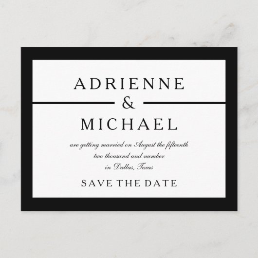 白黒ミニマル日付の保存 案内ポストカード (正面)