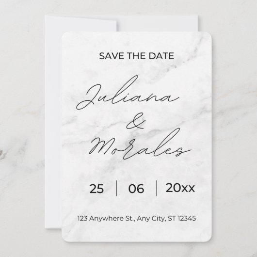 白黒ミニマル日付保存招待状 セーブザデート (正面)