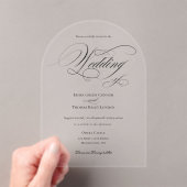 白黒ミニマル書道結婚の アクリル招待状 (インサイチュ (ポータブル))