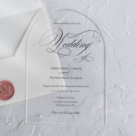 白黒ミニマル書道結婚の アクリル招待状