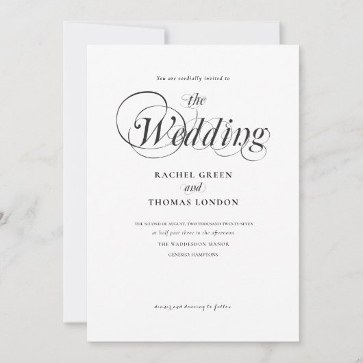 白黒ミニマル書道結婚の 招待状 (正面)